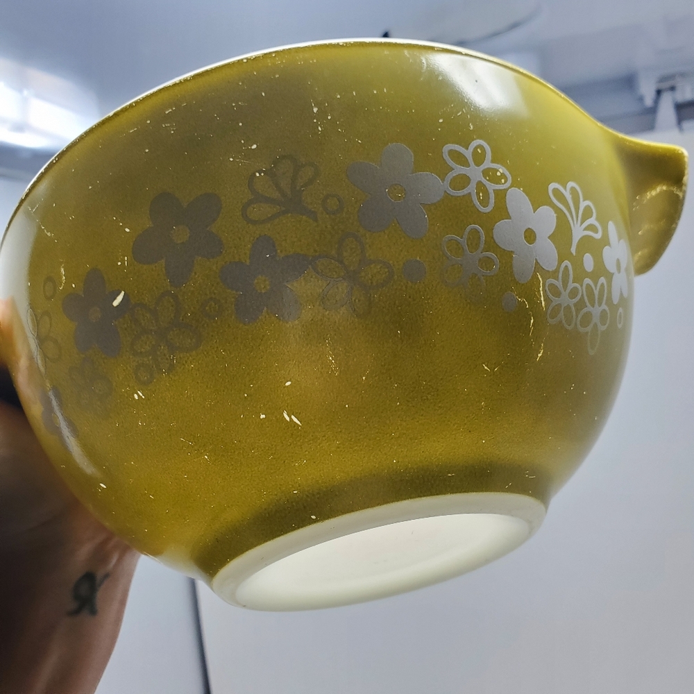 VTG Pyrex Green Spring Blossom Crazy Daisy Cinderella Mixing Bowl Set - Picture 5 of 6